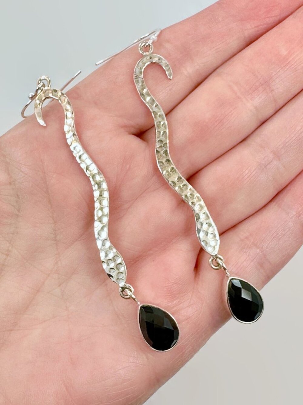 Handmade Sterling Silver Snake Earrings: Black Onyx Gothic Serpent